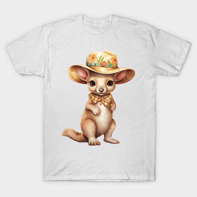 Kangaroo in Straw Hat T-Shirt by Chromatic Fusion Studio